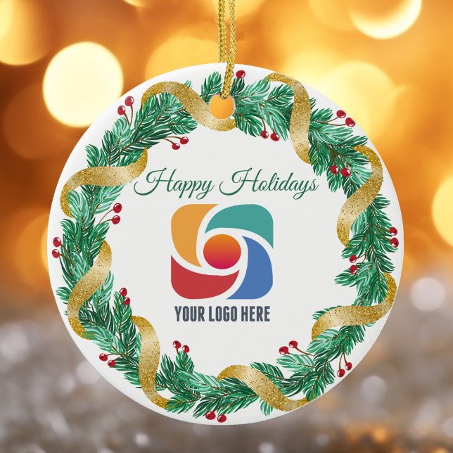 Happy Holidays Custom Company Logo Christmas Ceramic Ornament (Creator Uploaded)