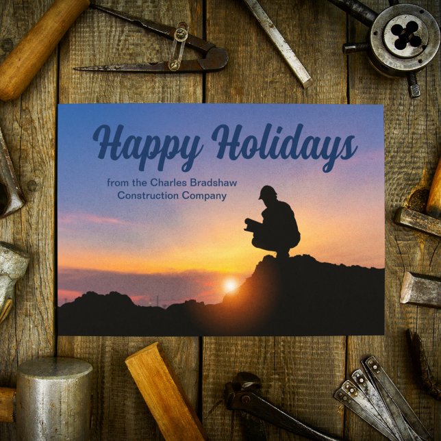 Happy Holidays Custom Construction Company Sunset Holiday Card (Creator Uploaded)