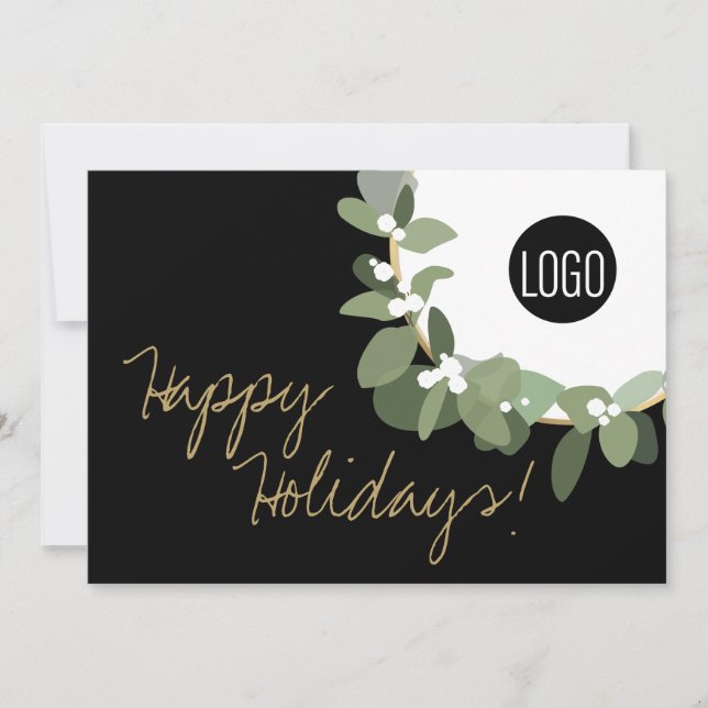 Happy Holidays Custom Corporate Logo Wreath Holiday Card (Front)