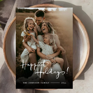 Happy Holidays Custom Elegant Script Photo Holiday Card