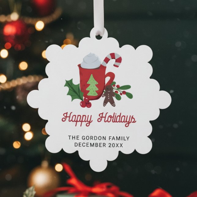 Happy Holidays Custom Hot Cocoa Chocolate Cute Ornament Card (Creator Uploaded)