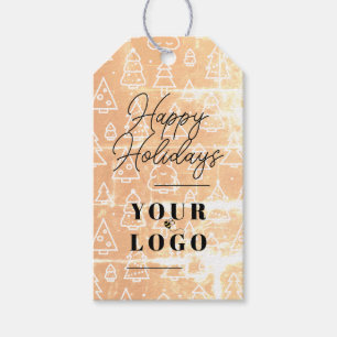 Happy Holidays Custom Logo Company Tree Pattern Gift Tags