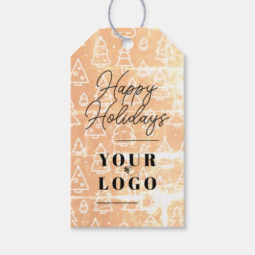 Happy Holidays Custom Logo Company Tree Pattern Gift Tags