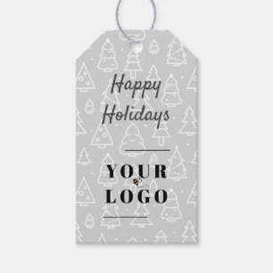 Happy Holidays Custom Logo Company Tree Pattern Gift Tags