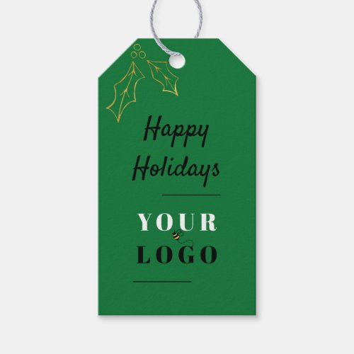 Happy Holidays Custom My Logo Company Green Gift Tags