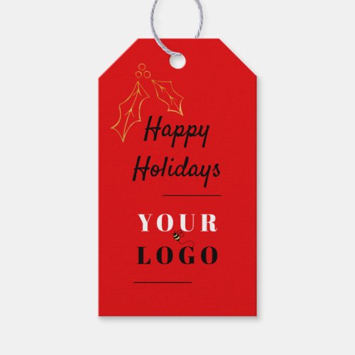 Happy Holidays Custom My Logo Company Red Holly Gift Tags