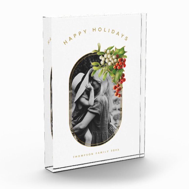 Happy Holidays Custom Photo Family Christmas Acrylic Award (Left)