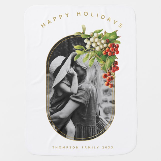 Happy Holidays Custom Photo Family Christmas Baby Blanket (Front)