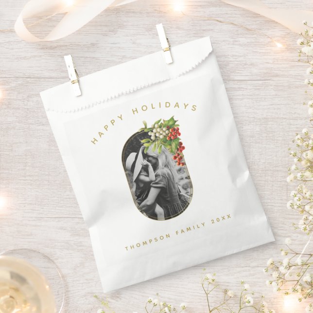 Happy Holidays Custom Photo Family Christmas Favor Bag (Clipped)