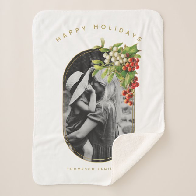 Happy Holidays Custom Photo Family Christmas Sherpa Blanket (Front)