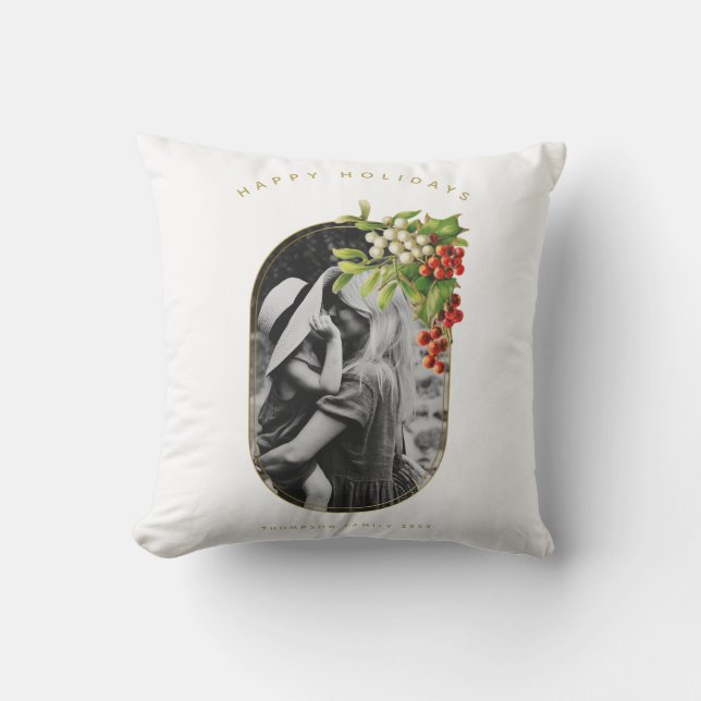 Happy Holidays Custom Photo Family Christmas Throw Pillow (Front)