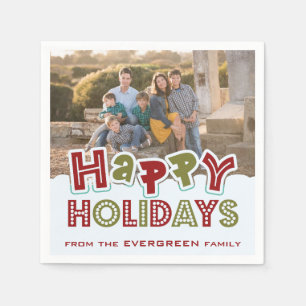 Happy Holidays custom photo & name paper napkins