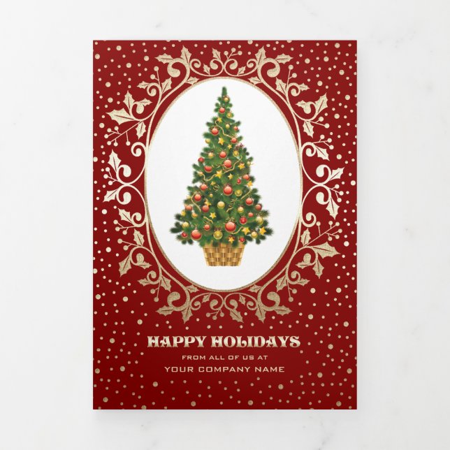 Happy Holidays. Custom Photos Business Corporate Tri-Fold Holiday Card (Cover)