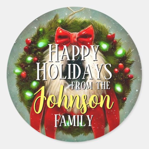 Happy Holidays Custom Stickers Your Name Lights Classic Round Sticker