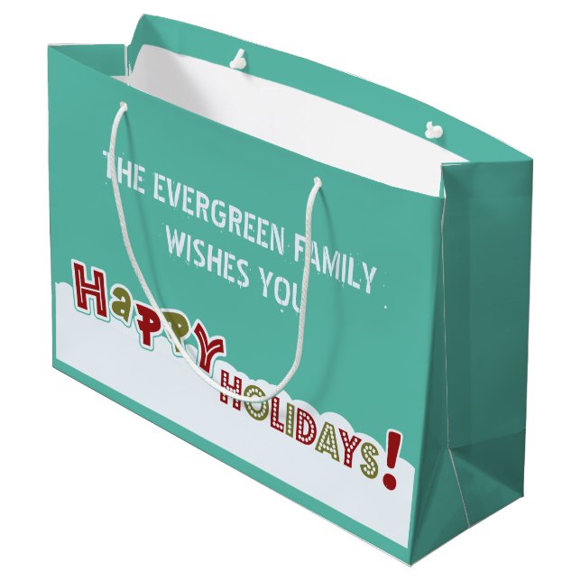 Happy Holidays custom text gift bag (Back Angled)
