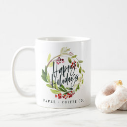 Happy Holidays customer gift watercolor wreath Coffee Mug