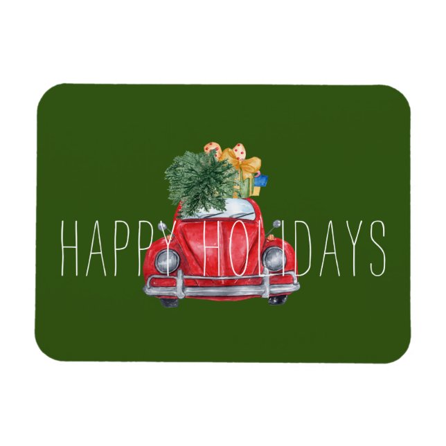 Happy Holidays Customizable Christmas Red Car Magnet (Horizontal)