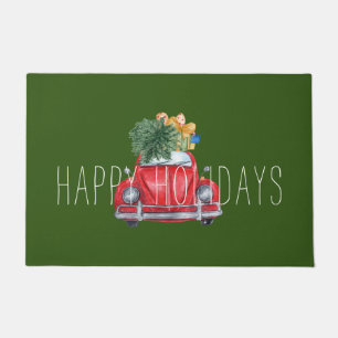 Happy Holidays Customizable Red Car Doormat