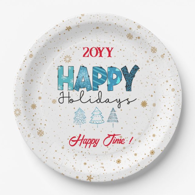 Happy Holidays Customize Paper Plates (Front)