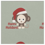 Happy Holidays! Cute Baby Monkey Wearing Santa Hat Fabric