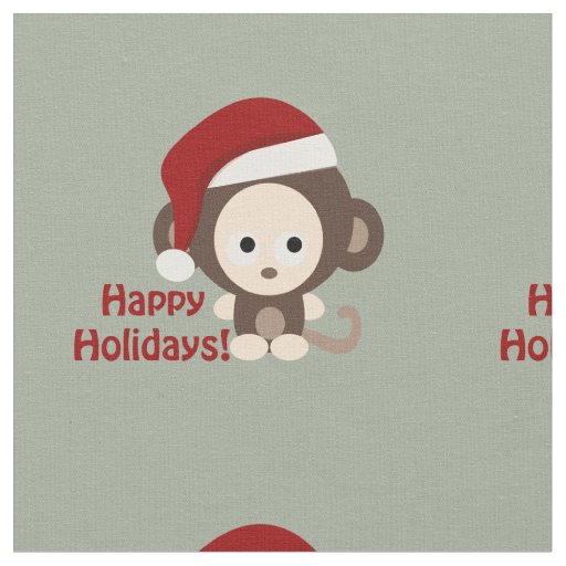 Happy Holidays! Cute Baby Monkey Wearing Santa Hat Fabric