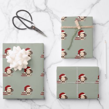 Happy Holidays!cute Baby Monkey Wrapping Paper Sheets by Egg_Tooth at Zazzle