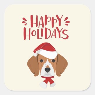 Happy Holidays - Cute Beagle Christmas Classic Round Sticker