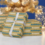 Happy Holidays | Cute Blue and Gold Text Pattern Wrapping Paper<br><div class="desc">Happy Holidays | Cute Blue and Gold Text Pattern Wrapping Paper</div>