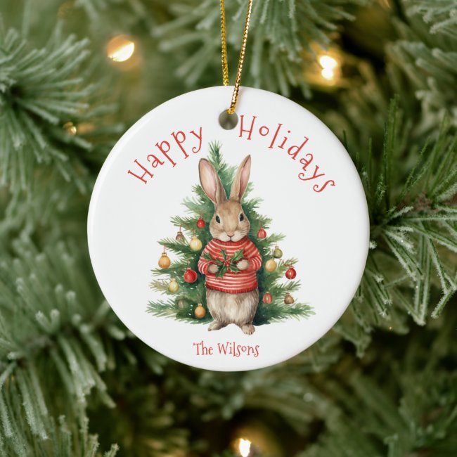 Happy Holidays - Cute Bunny with a Christmas Tree