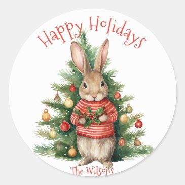 Happy Holidays - Cute Bunny with a Christmas Tree
