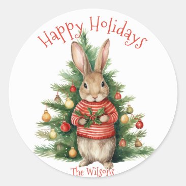 Happy Holidays - Cute Bunny with a Christmas Tree