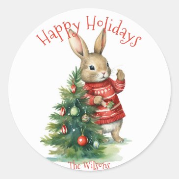 Happy Holidays - Cute Bunny with a Christmas Tree