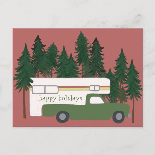 HAPPY HOLIDAYS Cute Camper Camping Truck Holiday Postcard