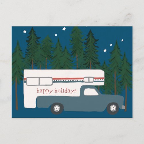 HAPPY HOLIDAYS Cute Camper Camping Truck Holiday Postcard