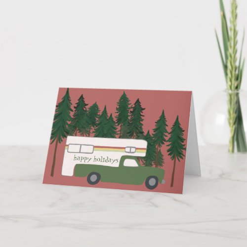 HAPPY HOLIDAYS Cute Camper Camping Truck Xmas Card