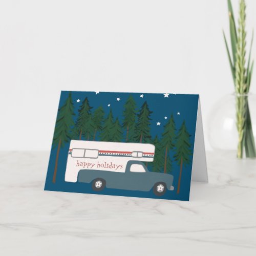 HAPPY HOLIDAYS Cute Camper Camping Truck Xmas Card