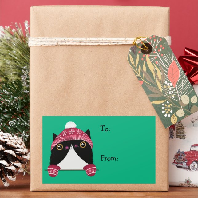 Happy Holidays Cute Cat Gift Label (Holiday)