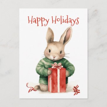 Happy Holidays - Cute Christmas Bunny with Present
