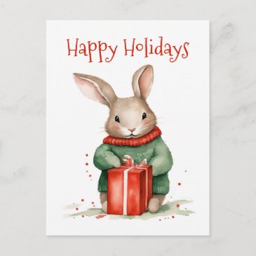 Happy Holidays - Cute Christmas Bunny with Present