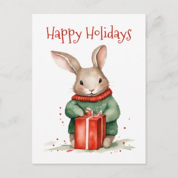Happy Holidays - Cute Christmas Bunny with Present