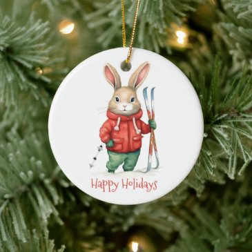 Happy Holidays - Cute Christmas Bunny with Skis