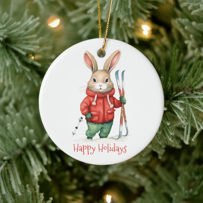Happy Holidays - Cute Christmas Bunny with Skis