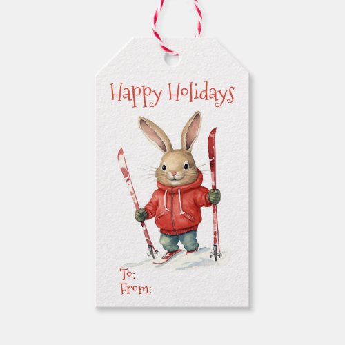 Happy Holidays _ Cute Christmas Bunny with Skis Gift Tags