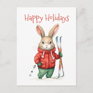 Happy Holidays - Cute Christmas Bunny with Skis