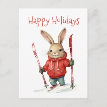 Happy Holidays - Cute Christmas Bunny with Skis