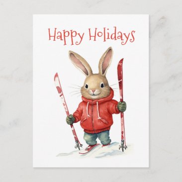 Happy Holidays - Cute Christmas Bunny with Skis
