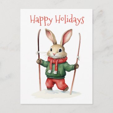 Happy Holidays - Cute Christmas Bunny with Skis