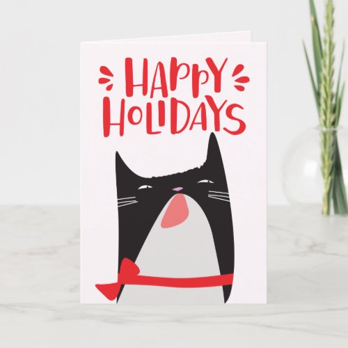 Happy Holidays _ Cute Christmas Cat Cartoon Holiday Card