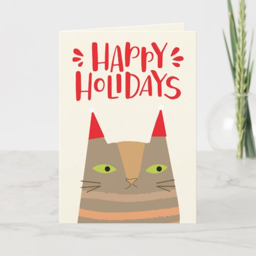 Happy Holidays _ Cute Christmas Cat Cartoon Holiday Card