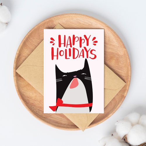 Happy Holidays _ Cute Christmas Cat Cartoon Holiday Postcard